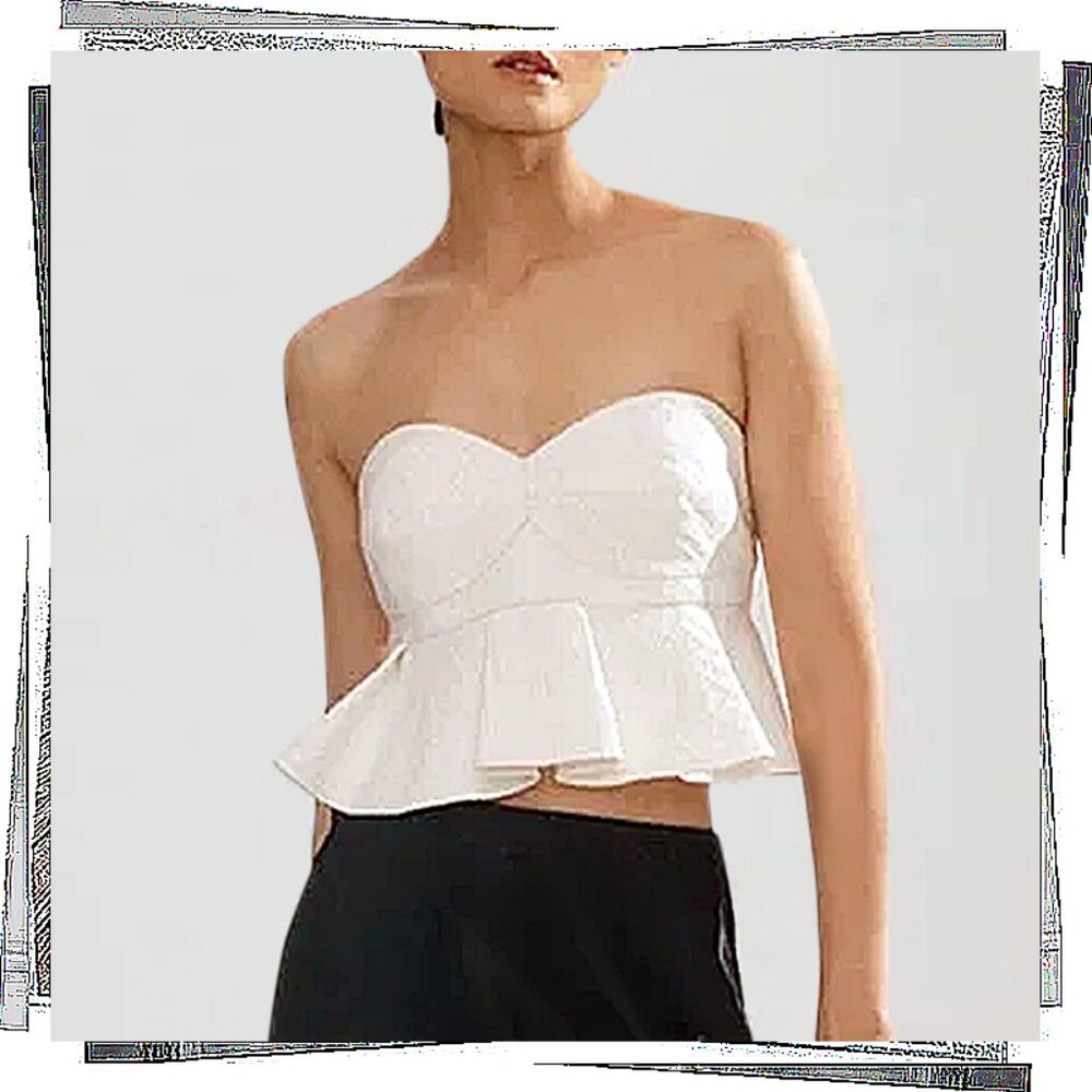 Creamy White Structured Peplum Top w Optional Straps (S) by Mare Mare